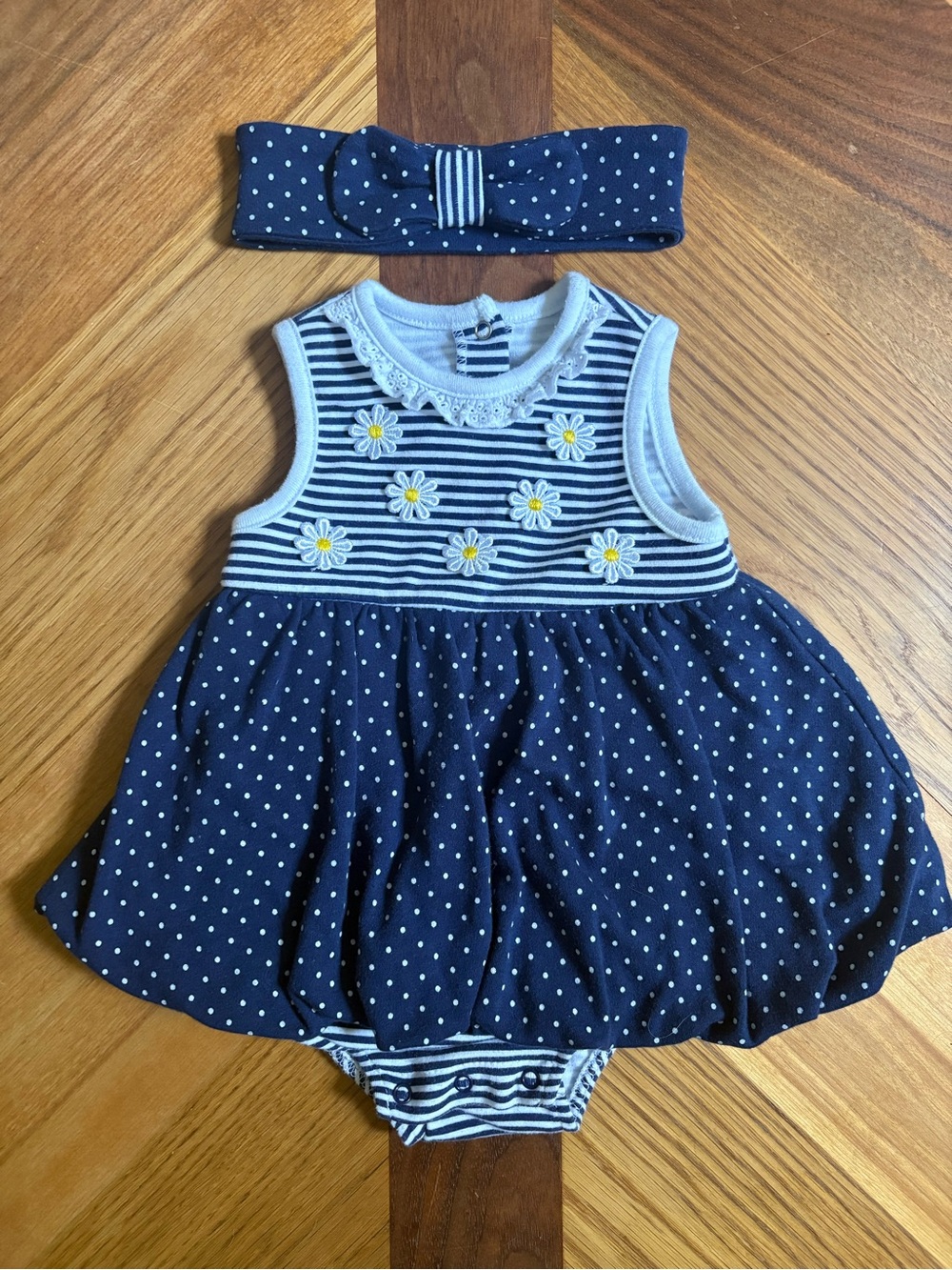 Navy Floral Dress and Headband Set 6-9 Months